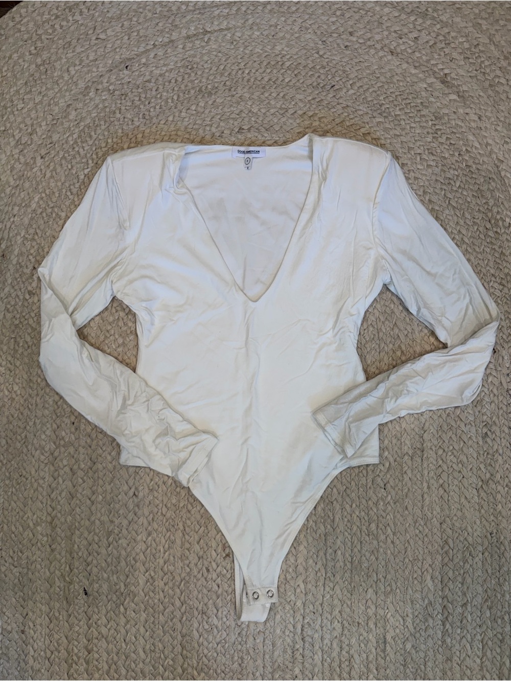 Good American White Deep V Long Sleeve Bodysuit